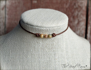 Leather Choker with Natural Stones - Boho Style Choker Necklace for Women - The Bead Farm