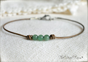 Leather Anklet with Natural Stones - Boho Style Anklet for Women - The Bead Farm