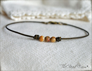 Leather Choker with Natural Stones - Boho Style Choker Necklace for Women - The Bead Farm