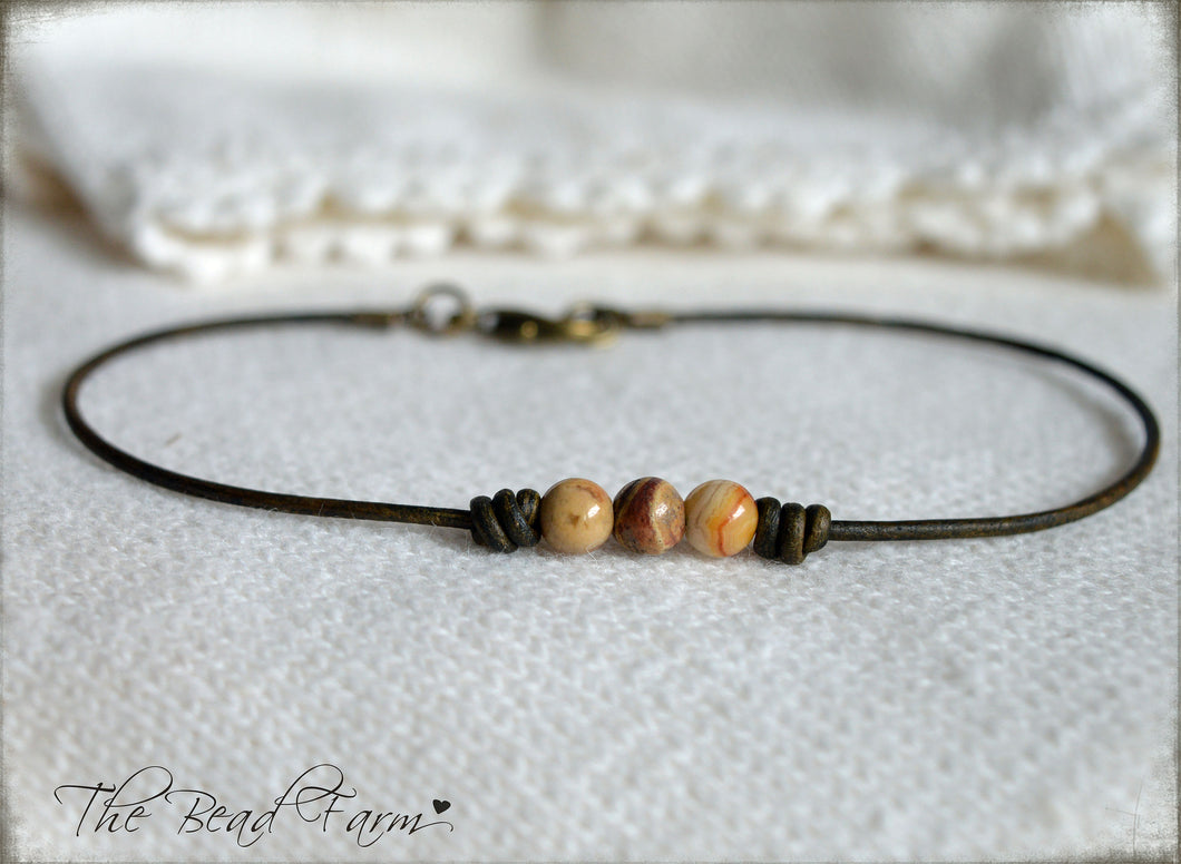 Leather Anklet with Natural Stones - Boho Style Anklet for Women - The Bead Farm