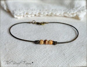 Leather Anklet with Natural Stones - Boho Style Anklet for Women - The Bead Farm