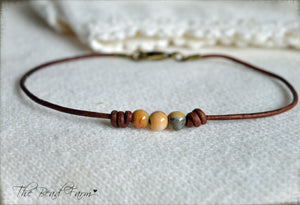 Leather Anklet with Natural Stones - Boho Style Anklet for Women - The Bead Farm