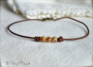 Leather Anklet with Natural Stones - Boho Style Anklet for Women - The Bead Farm