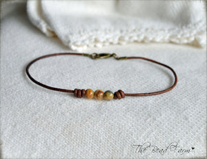 Leather Anklet with Natural Stones - Boho Style Anklet for Women - The Bead Farm