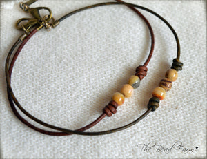 Leather Choker with Natural Stones - Boho Style Choker Necklace for Women - The Bead Farm