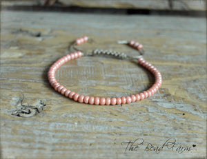 Salmon Pink Yoga Bracelet- Adjustable Yoga Bracelets- The Bead Farm