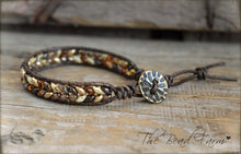 Load image into Gallery viewer, Superduo Beaded Leather Cuff Bracelet in Earthtones - The Bead Farm
