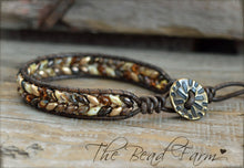 Load image into Gallery viewer, Superduo Beaded Leather Cuff Bracelet in Earthtones - The Bead Farm
