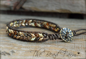 Superduo Beaded Leather Cuff Bracelet in Earthtones - The Bead Farm