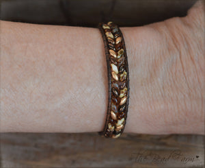 Superduo Beaded Leather Cuff Bracelet in Earthtones - The Bead Farm