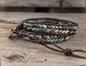 Beaded Leather Wrap Bracelet- Superduo Wraps- The Bead Farm