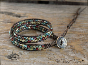 Beaded Leather Wrap Bracelet- Superduo Wraps- The Bead Farm