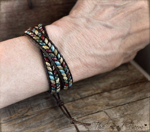 Beaded Leather Wrap Bracelet- Superduo Wraps- The Bead Farm