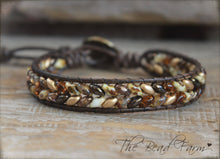 Load image into Gallery viewer, Superduo Beaded Leather Cuff Bracelet in Earthtones - The Bead Farm
