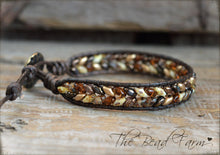 Load image into Gallery viewer, Superduo Beaded Leather Cuff Bracelet in Earthtones - The Bead Farm
