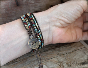 Beaded Leather Wrap Bracelet- Superduo Wraps- The Bead Farm