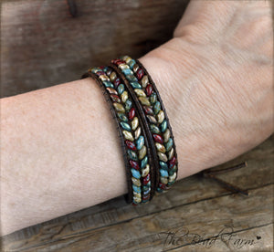 Beaded Leather Wrap Bracelet- Superduo Wraps- The Bead Farm