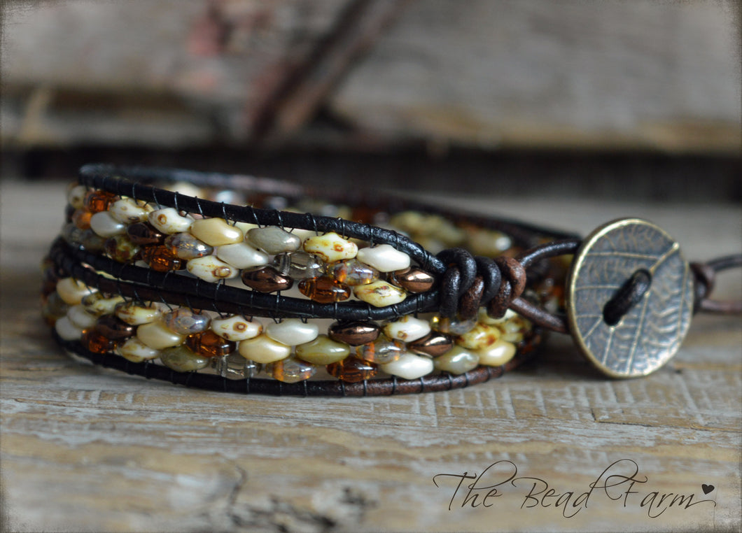 Beaded Leather Wrap Bracelet - Superduo Wraps - The Bead Farm