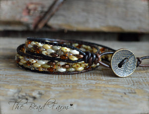 Beaded Leather Wrap Bracelet - Superduo Wraps - The Bead Farm