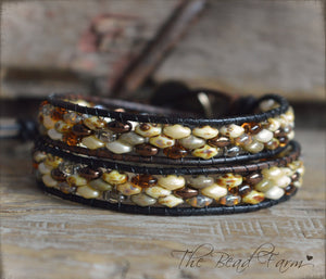 Beaded Leather Wrap Bracelet - Superduo Wraps - The Bead Farm