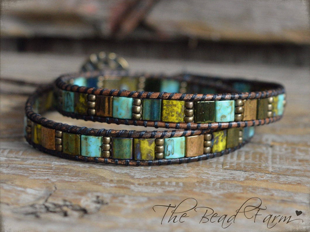 Beaded Leather Wrap Bracelets - Tile Wraps - The Bead Farm