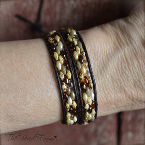 Beaded Leather Wrap Bracelet - Superduo Wraps - The Bead Farm