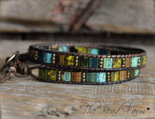 Load image into Gallery viewer, Beaded Leather Wrap Bracelets - Tile Wraps - The Bead Farm
