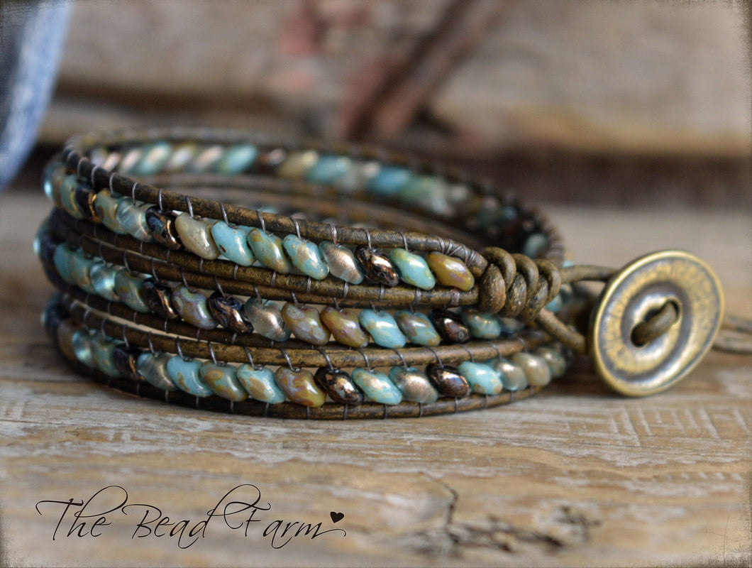 Women’s Leather Wrap Bracelet – Superduo Wraps – The Bead Farm