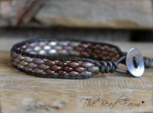 Beaded Leather Cuff Bracelet - Superduo Wraps - The Bead Farm