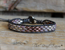 Load image into Gallery viewer, Beaded Leather Cuff Bracelet - Superduo Wraps - The Bead Farm
