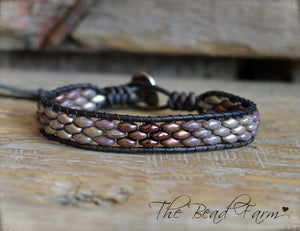 Beaded Leather Cuff Bracelet - Superduo Wraps - The Bead Farm