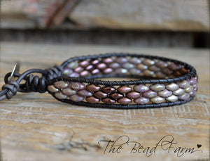 Beaded Leather Cuff Bracelet - Superduo Wraps - The Bead Farm