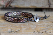 Load image into Gallery viewer, Beaded Leather Cuff Bracelet - Superduo Wraps - The Bead Farm
