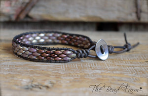 Beaded Leather Cuff Bracelet - Superduo Wraps - The Bead Farm