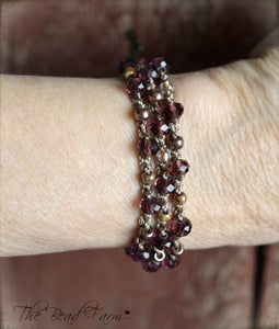 Boho Wrap Crocheted Bead Bracelet in purple