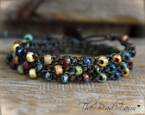 Crocheted Beaded Necklace Bracelet / Triple Wrap Crocheted Bracelet- The Bead Farm