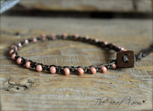 Load image into Gallery viewer, Hand Crocheted Coral Pink Seed Bead Anklet - The Bead Farm
